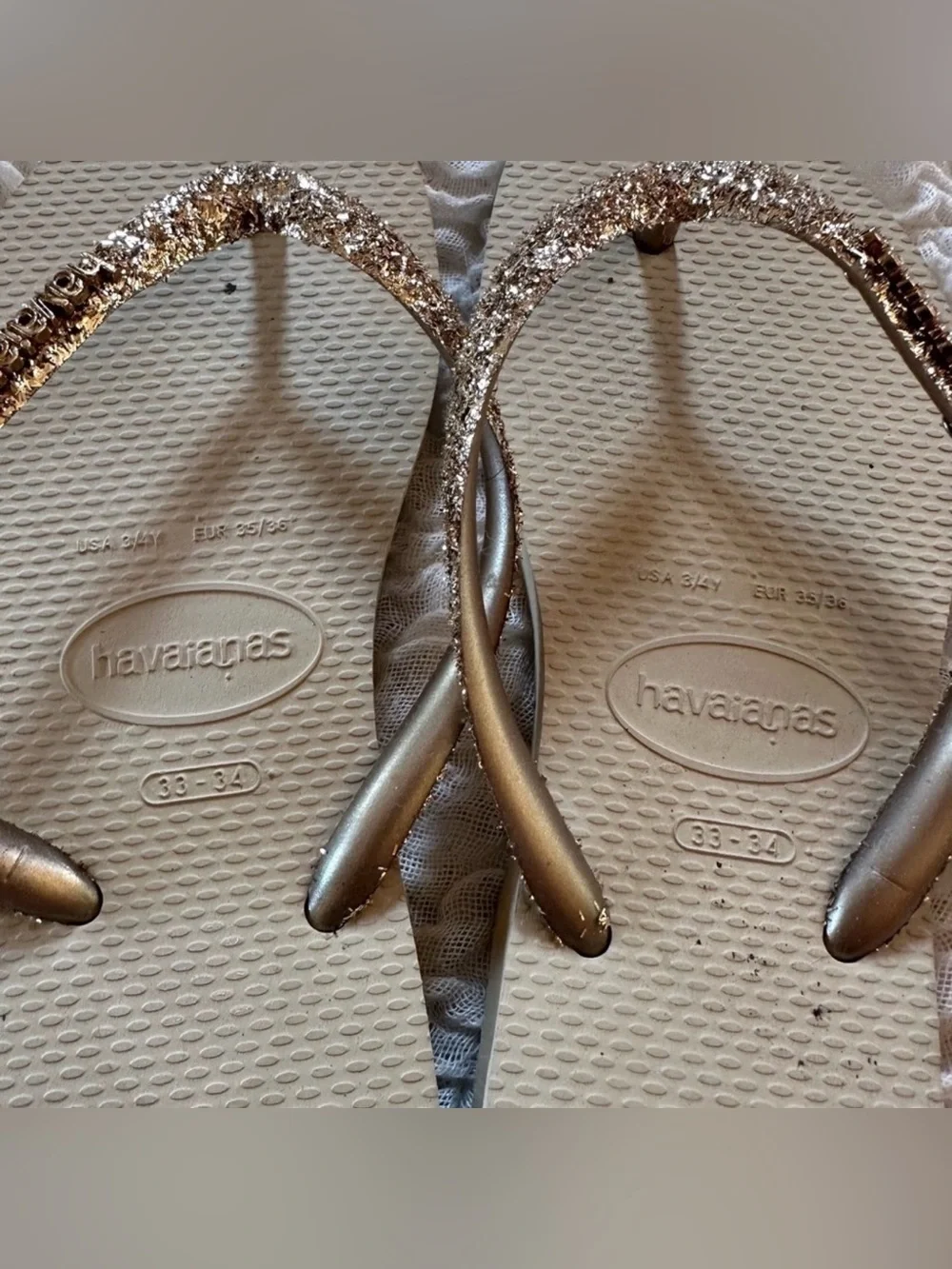 Havaianas Slim Glitter Flip Flops Gold Youth 3/4 EU35 36 Girls Sandals